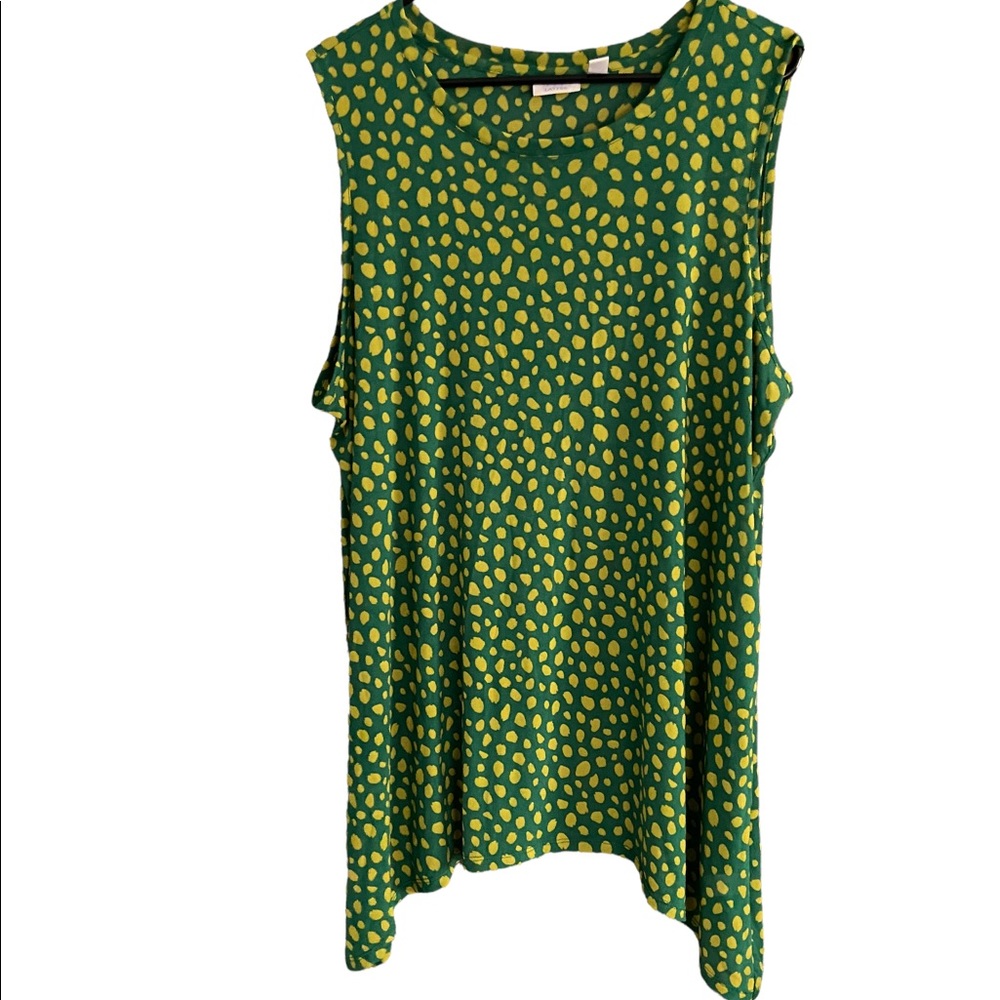 LOGO Layers by Lori Goldstein Semi Sheer Green Tank w Yellow Dot Tank Top